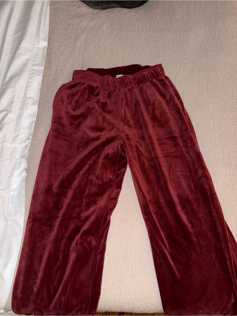 Burgundy Velvet Pajama Pants Plush Sleepwear